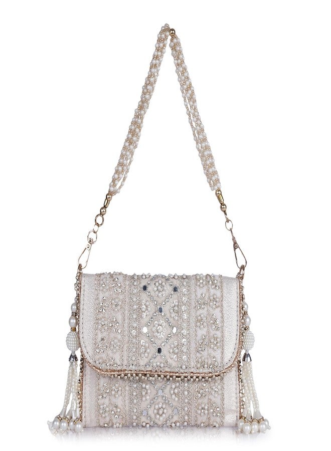 PLANX SILK Stylish Fancy Designer Potli Bag - Embroidered Pearl Handle Festive Clutch - Image 1